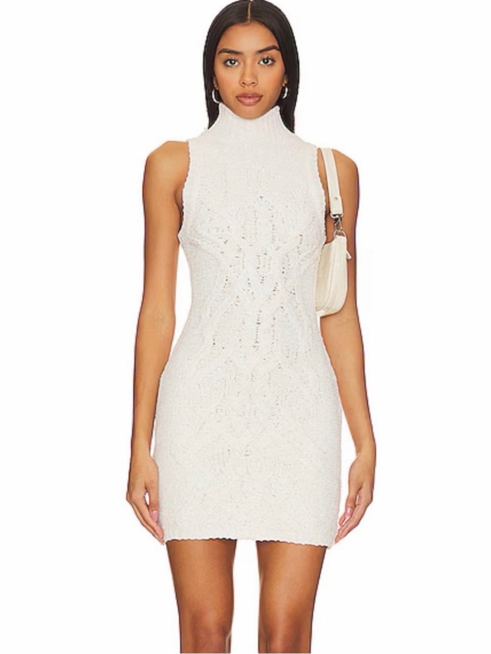 Camila Coelho Sleeveless Turtleneck Knit Mini Dress in Ivory